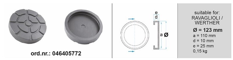 Podkładka kumi, do ramion podnośnika, ilość: 1 kpl, 123mmx110mmx25mm, typ: okrąg, do podnośnika (Producent): RAVAGLIOLI / WERTHER
