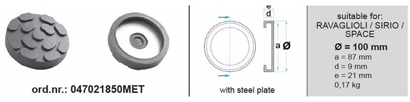 Podkładka kumi, do ramion podnośnika, ilość: 1 kpl, 123mmx110mmx25mm, typ: okrąg, do podnośnika (Producent): RAVAGLIOLI / SIRIO / SPACE