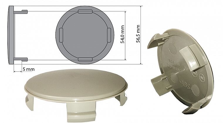 kapseli 56,5mm ( ilman logoa), harmaa, mini-oe- vanteelle (oe-nr:3613 171 069)