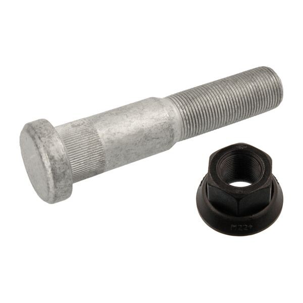 pyörän pultti takaosa M22x1,5 x114/124mm (kierteen pituus 56mm, galvanoitu / teräs, mutterilla) sopii: RVI KERAX, MAGNUM, PREMIUM 2; VOLVO 7300, 8500, 9700, 9900, B12, FE, FH, FH II, FH III 01.91-