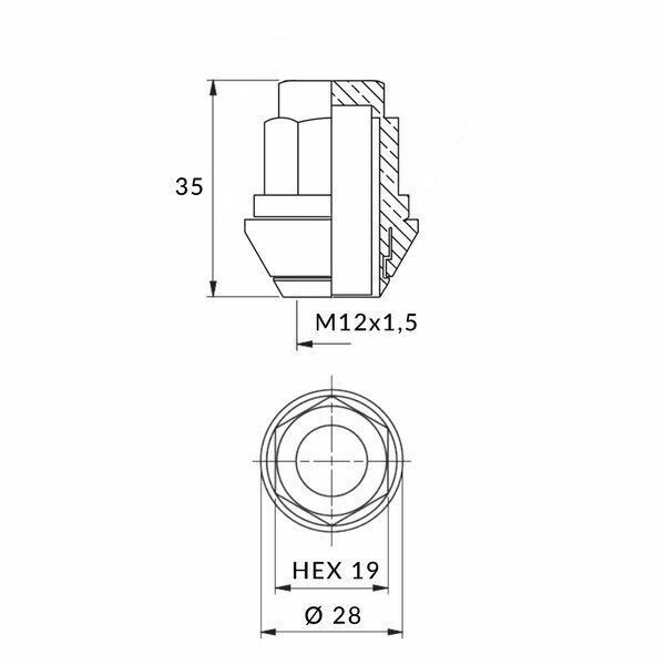 mutteri M12x1,50/35/19 suljettu Ford OE