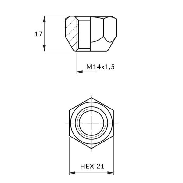 mutteri M14x1,5/17/21 avoin