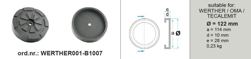 Podkładka kumi, do ramion podnośnika, ilość: 1 kpl, 122mmx114mmx28mm, typ: okrąg, do podnośnika (Producent): OMA / TECALEMIT / WERTHER